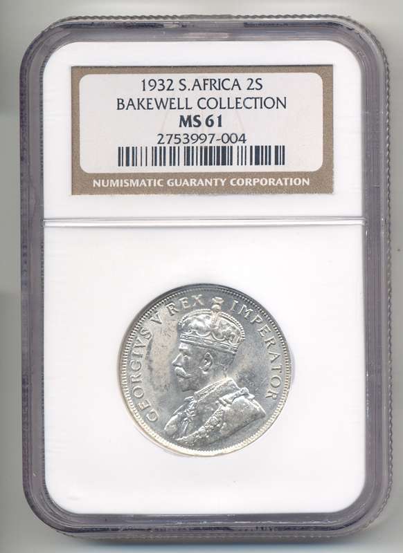 1932 *** 2S *** MS61 *** Ex Bakewell Collection; cat value = R5000
