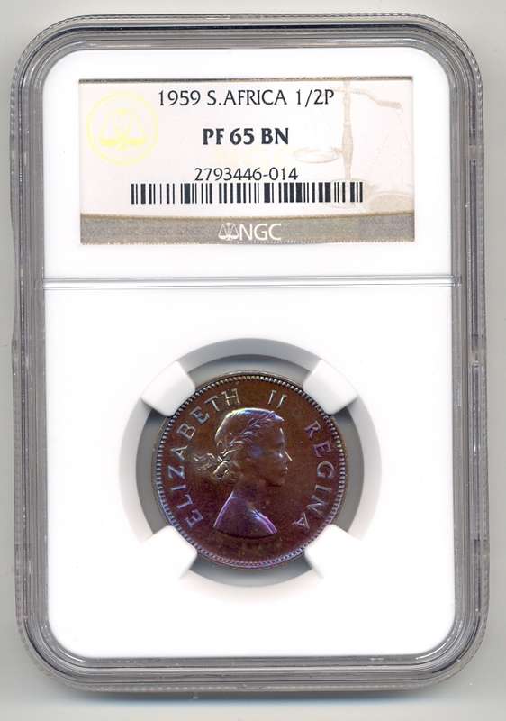 1959 *** 1/2P *** PF65BN *** 2nd highest - only 2 better; only 9 graded in total