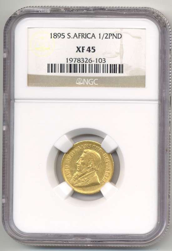 1895 *** 1/2 POUND *** XF45 *** difficult to find ZAR coins graded; slab cracked at top