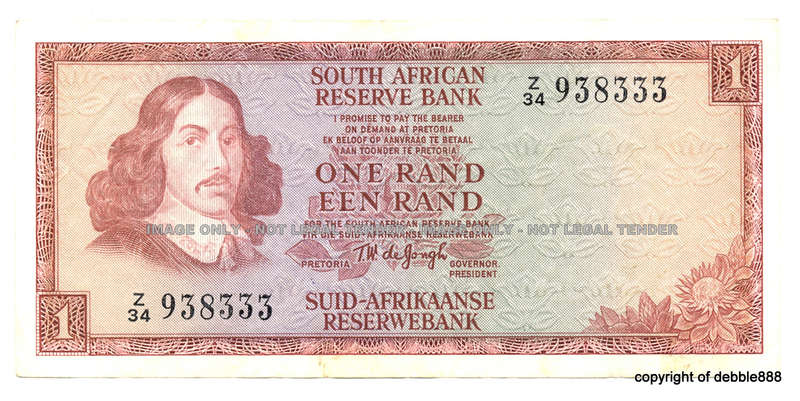 1975 *** TW DE JONGH - ONE RAND *** 3rd Issue *** REPLACEMENT NOTE (Z34) *** VF