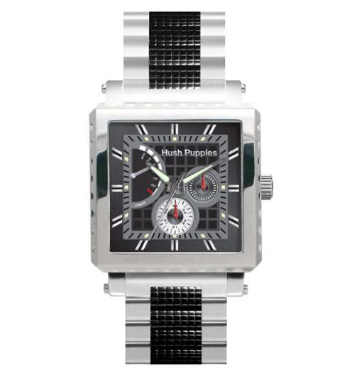 Hush Puppies Freestyle Black Dial Japan Quartz Stainless Steel Checker Bracelet Men's Watch