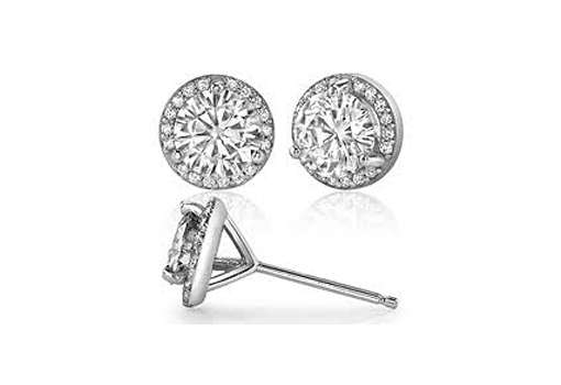 2ctw Carat Diamond 14K White Gold Certified Halo Stud Earrings
