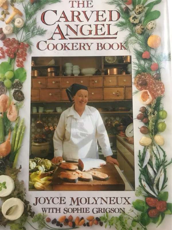 *Signed* The Carved Angel cookery book - Joyce Molyneux, Sophie Grigson