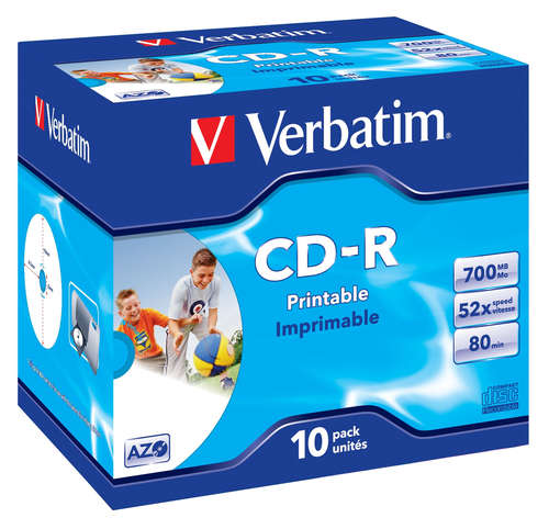 700MB CD-R (52X) PRINTABLE JEWEL CASE (BOX OF 10)