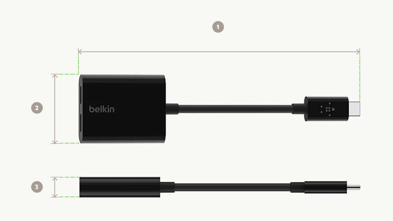 CONNECT USB-C Audio + Charge Adapter dimensions diagram