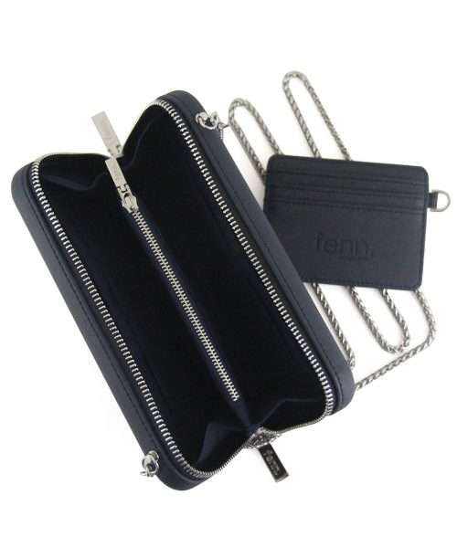 FENN WALLET NAVY  silver zip  silver chain