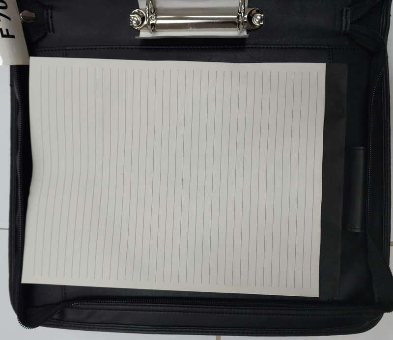 A4 Leatherette drop handle folder with badge