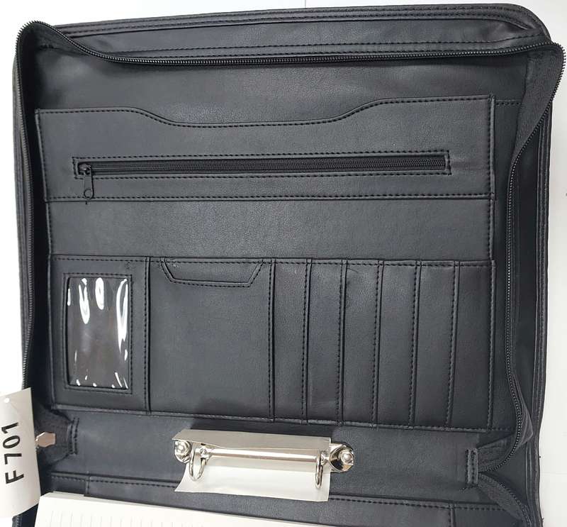 A4 Leatherette drop handle folder with badge