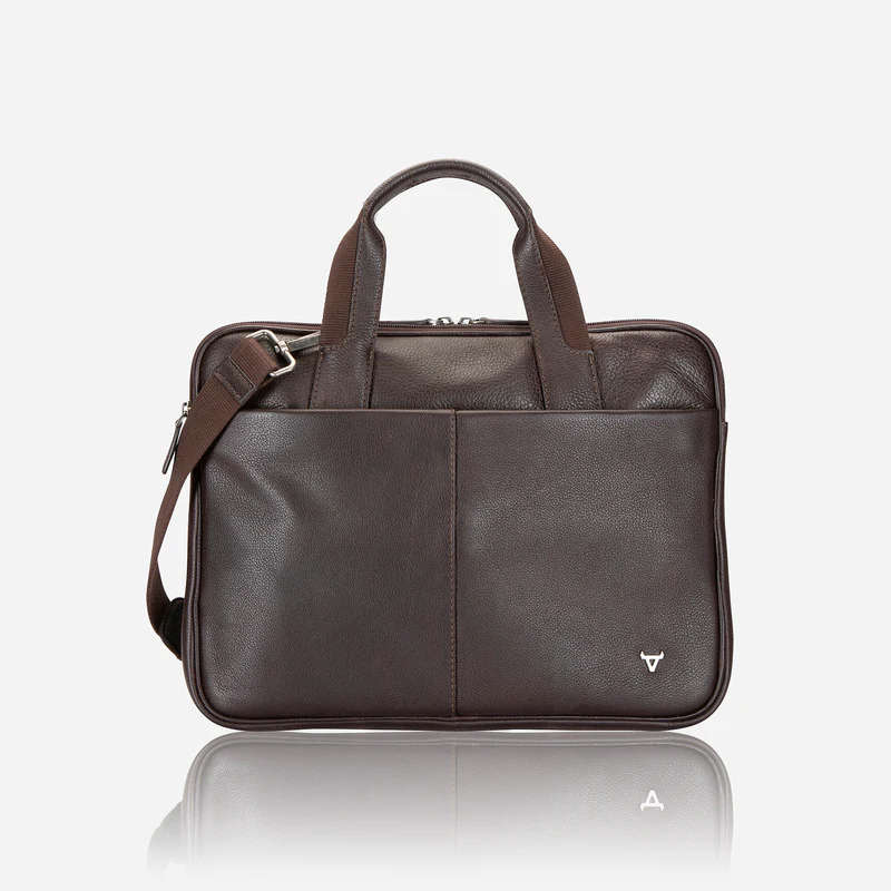 13" COMPACT LEATHER LAPTOP BAG, BROWN