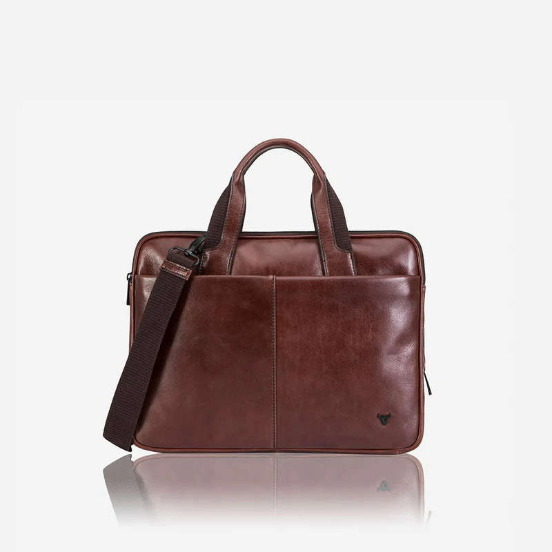 13" COMPACT LEATHER LAPTOP BAG, BROWN