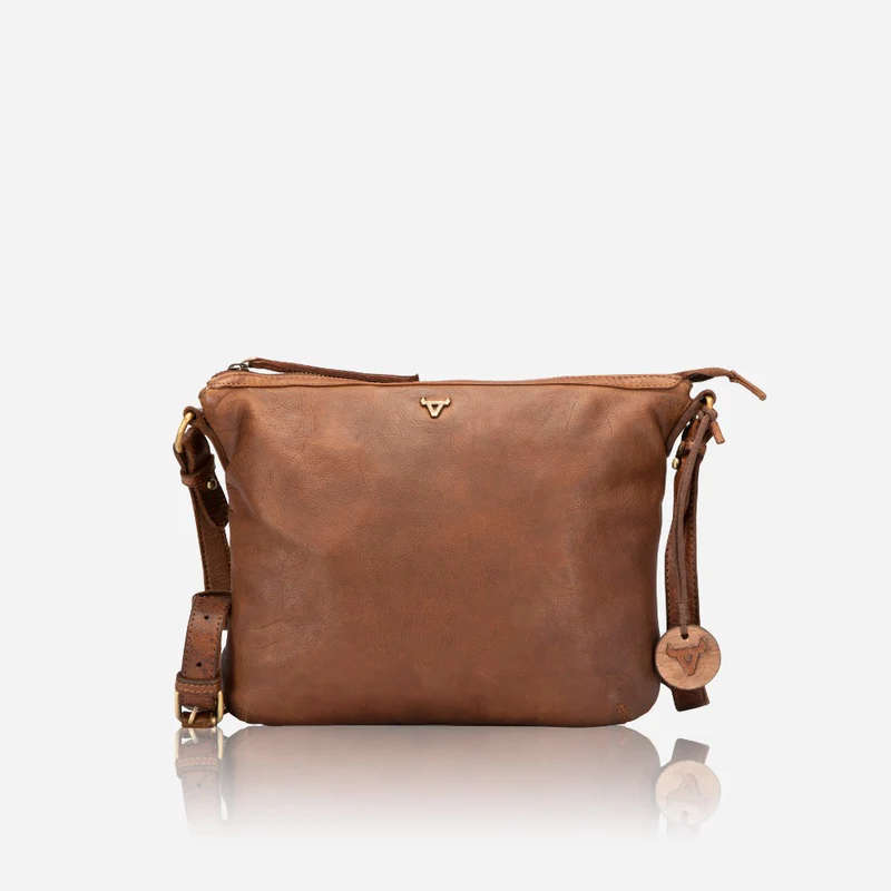 WINSLET LEATHER CROSSBODY BAG, COGNAC