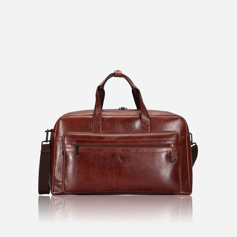 LEATHER DUFFEL WEEKENDER, BROWN