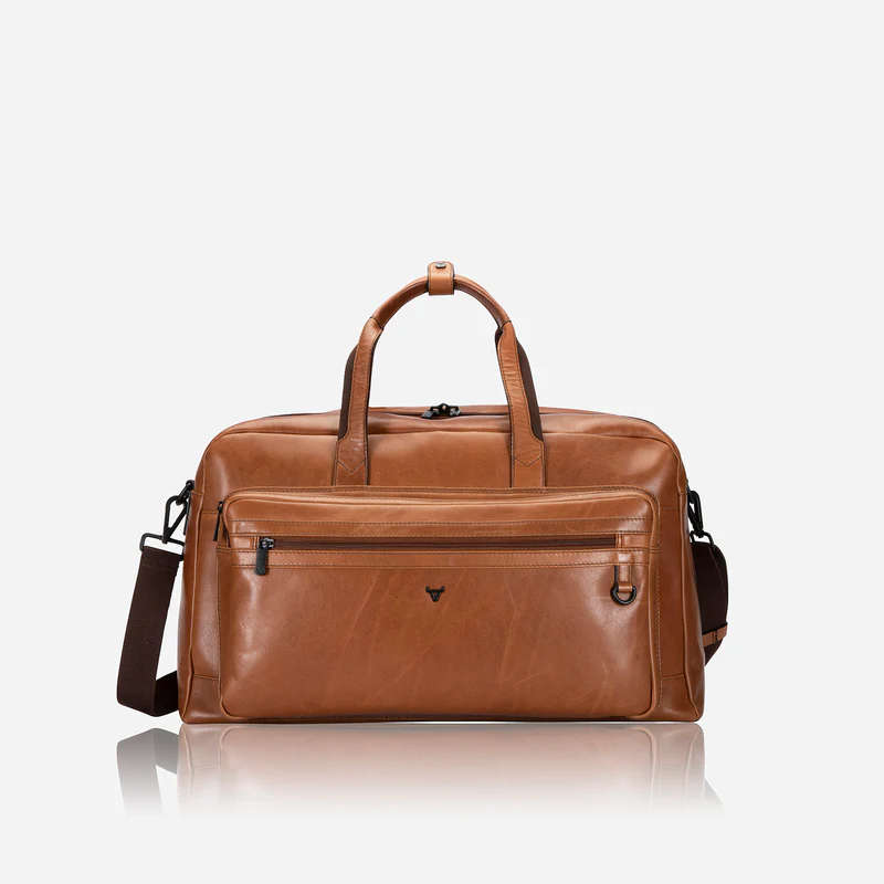 LEATHER DUFFEL WEEKENDER, MEDIUM BROWN