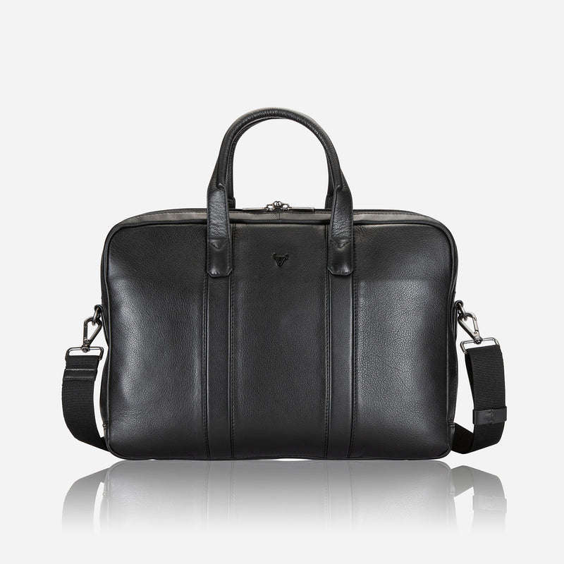 15" DOUBLE GUSSET LEATHER LAPTOP BAG, BLACK