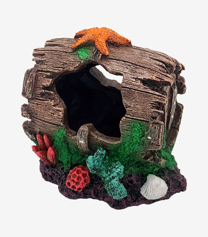 Barrel Oasis Aquarium Decoration | Rustic Hideout Fish Tank Ornament (12x11x11.5cm)