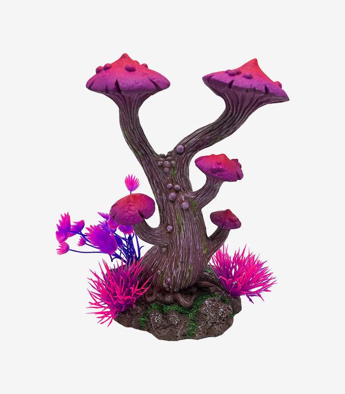 Funkadelic Pink Tree Aquarium Decoration | Whimsical Fish Tank Ornament (13x10x20cm)