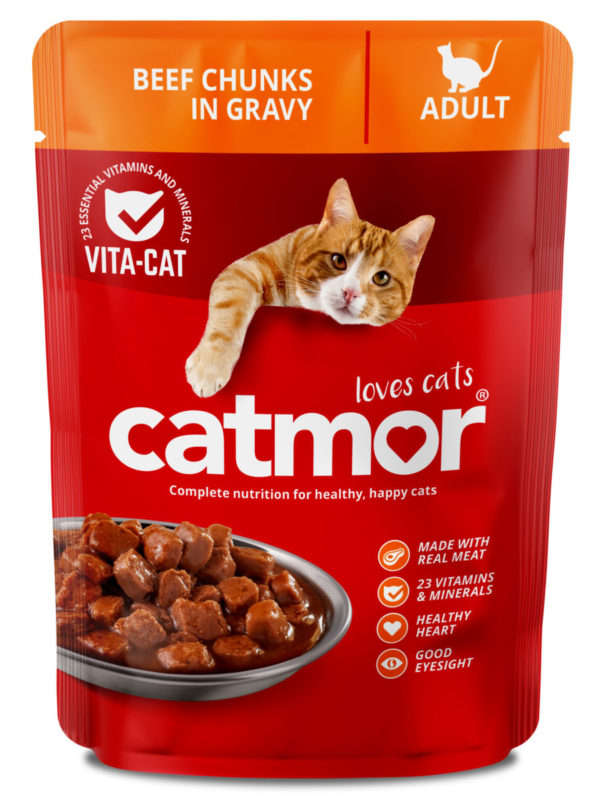 Catmor Cat Food  Beef Chunks in Gravy  Pouches (70g) | Wet Cat Food with Real Beef