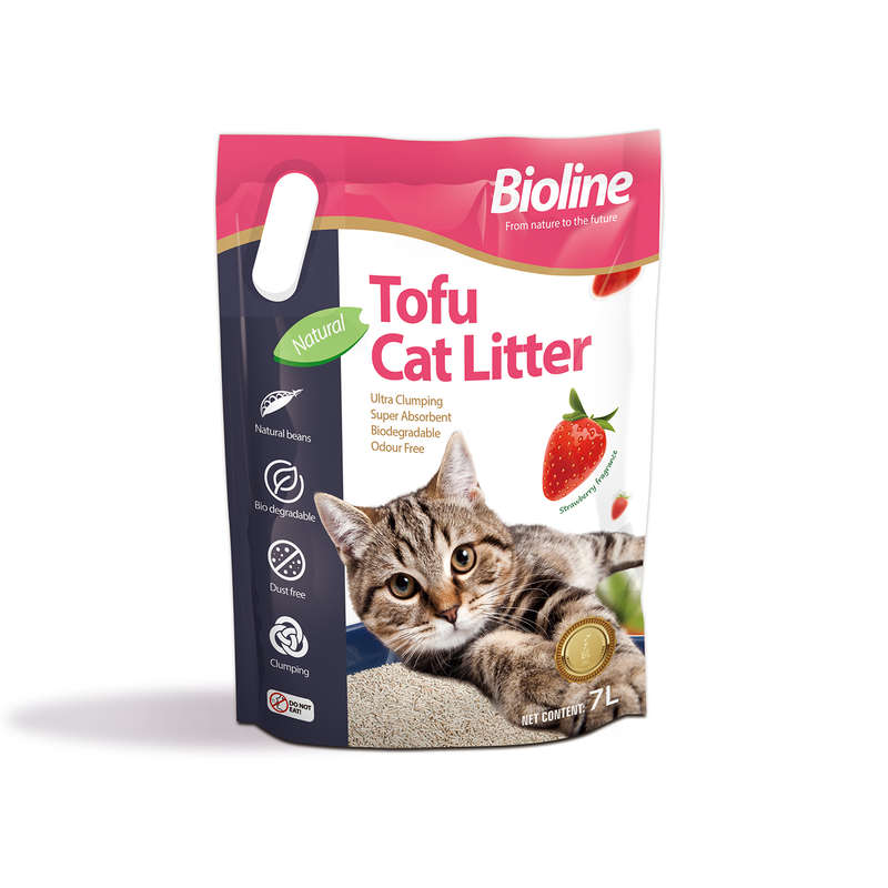 Bioline Eco Tofu Cat Litter  Strawberry Scent  7L/2.8KG | Bioline | Plant-Based, Hard-Clump...