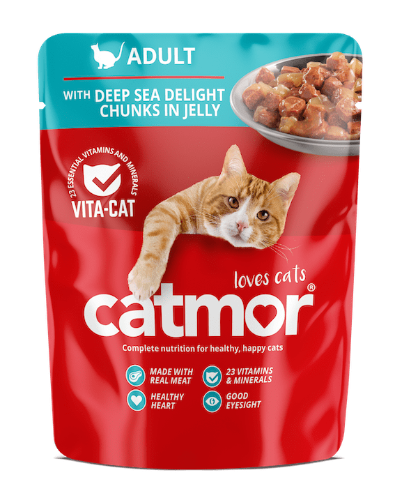 Catmor Cat Food  Deep Sea Delight Chunks in Jelly  Pouches (70g) | Wet Cat Food with Real Beef