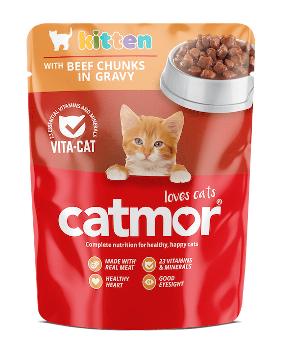 Catmor Kitten Food  Beef Chunks in Gravy  Pouches (70g) | Wet Cat Food with Real Beef
