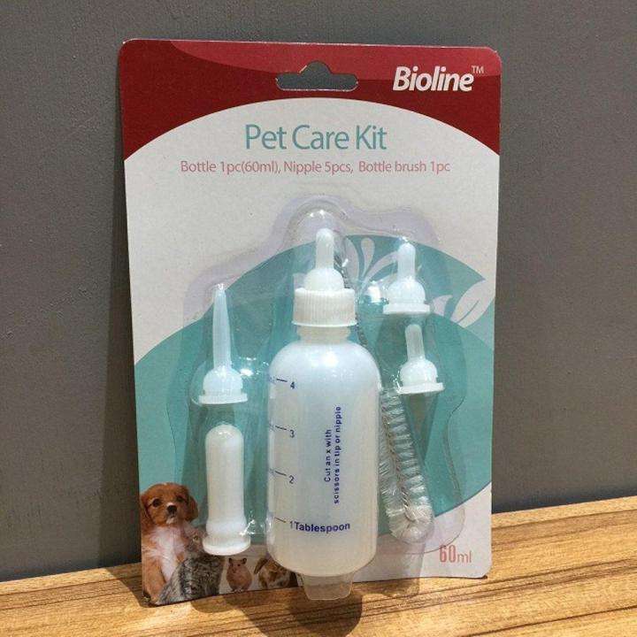 Bioline Newborn Puppy & Kitten Feeding Kit  60ML | Bioline | Bottle with 5 Nipples & Brush | H...