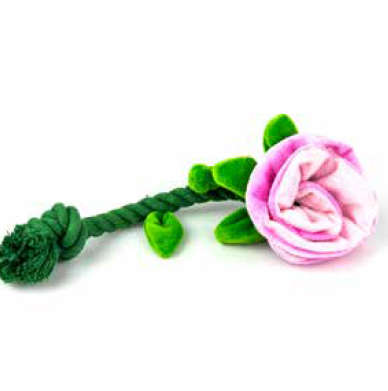Zugo Rose Dog Plush Toy | Zugo | Valentine-Inspired Plush with Rope Stem & Squeaker | Soft, Chew-...
