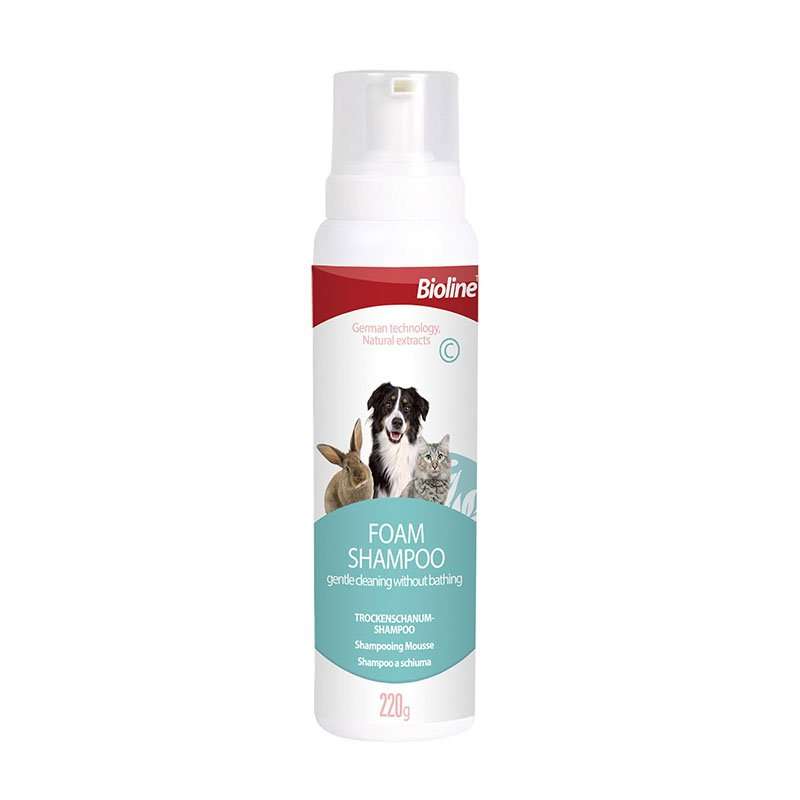 Bioline Foam Dog & Cat Shampoo  220G | Bioline | No-Rinse Foam Shampoo with Moisturizing Jojob...