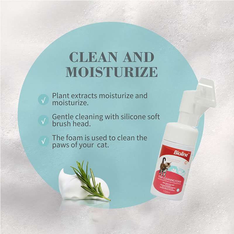 Bioline Cat Paw Cleaning Foam  100ML | Bioline | Waterless Paw Cleaner with Soft Brush Applica...
