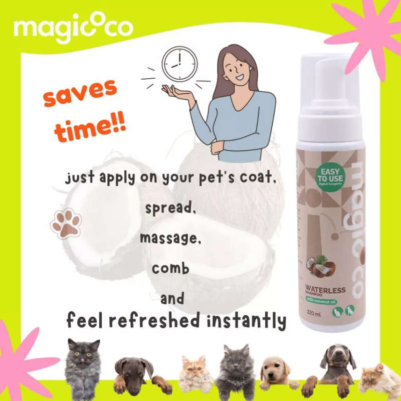 Magicoco Waterless Dog/Cat Shampoo  220ML | Magicoco | No-Rinse Foam Conditioner with Coconut ...