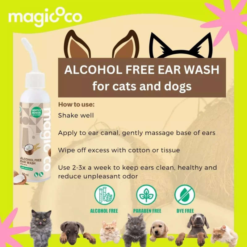 Magicoco Pet Ear Wash  60ML | Magicoco | Alcohol-Free Ear Wash with Coconut Oil | Soothes & Re...
