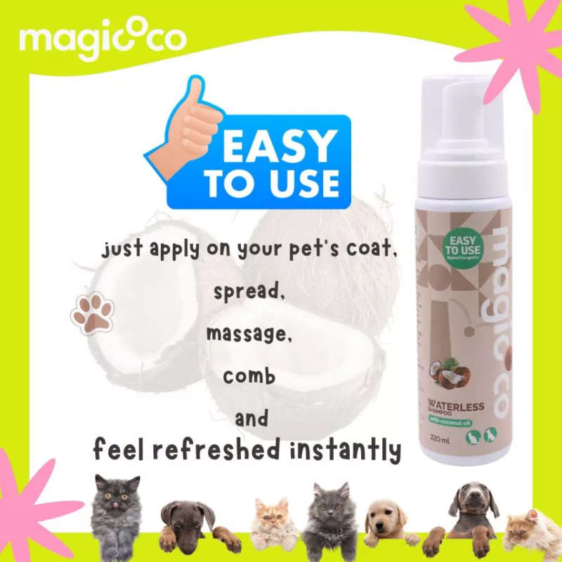 Magicoco Waterless Dog/Cat Shampoo  220ML | Magicoco | No-Rinse Foam Conditioner with Coconut ...