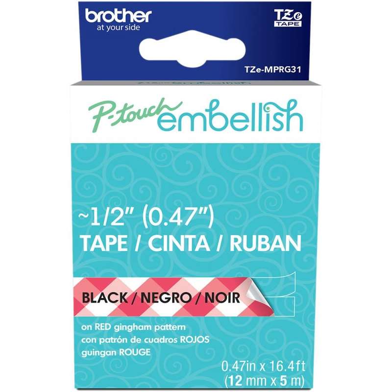 P-Touch Embellish Black Print Pattern Tape Red Gingham