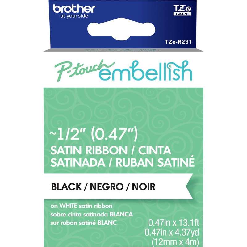 P-Touch Embellish Satin Ribbon Black On White