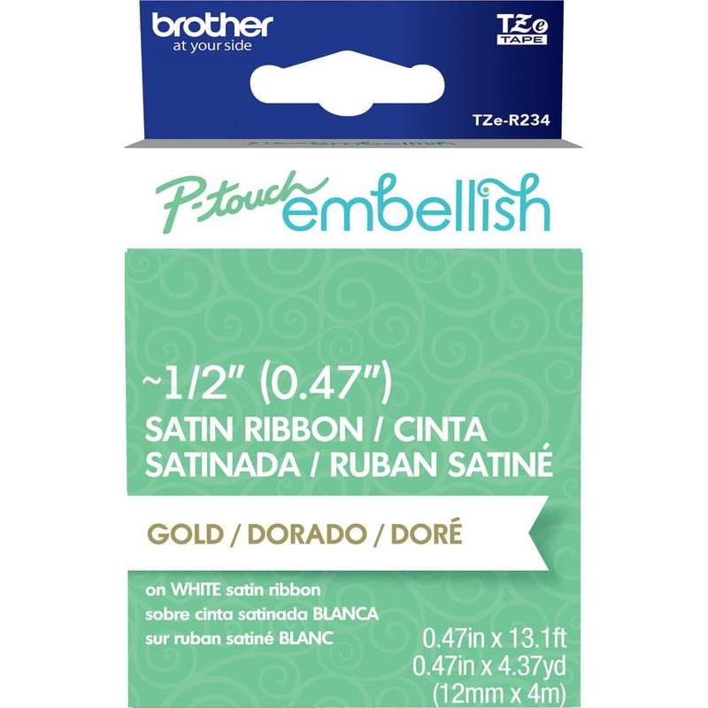 P-Touch Embellish Satin Ribbon Gold On White