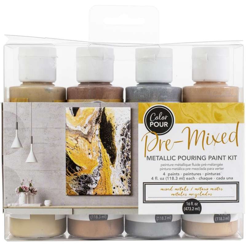 American Crafts Color Pour Pre-Mixed Paint Kit 4/Pkg Mixed Metal Metallic