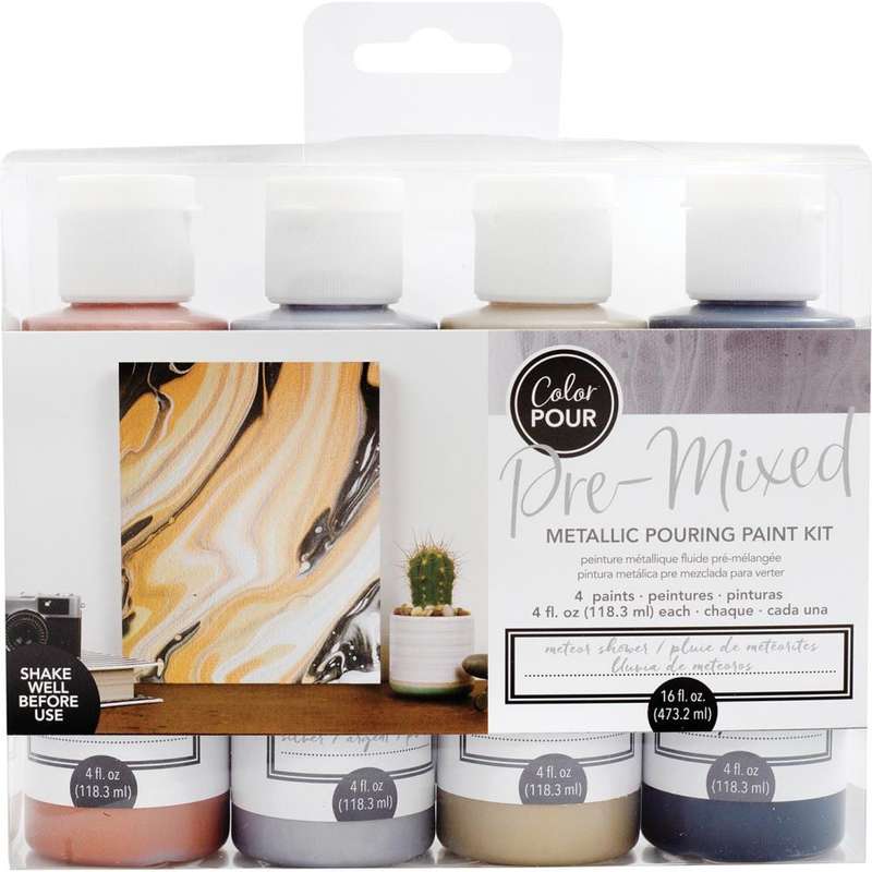 American Crafts Color Pour Pre-Mixed Paint Kit 4/Pkg Meteor Shower