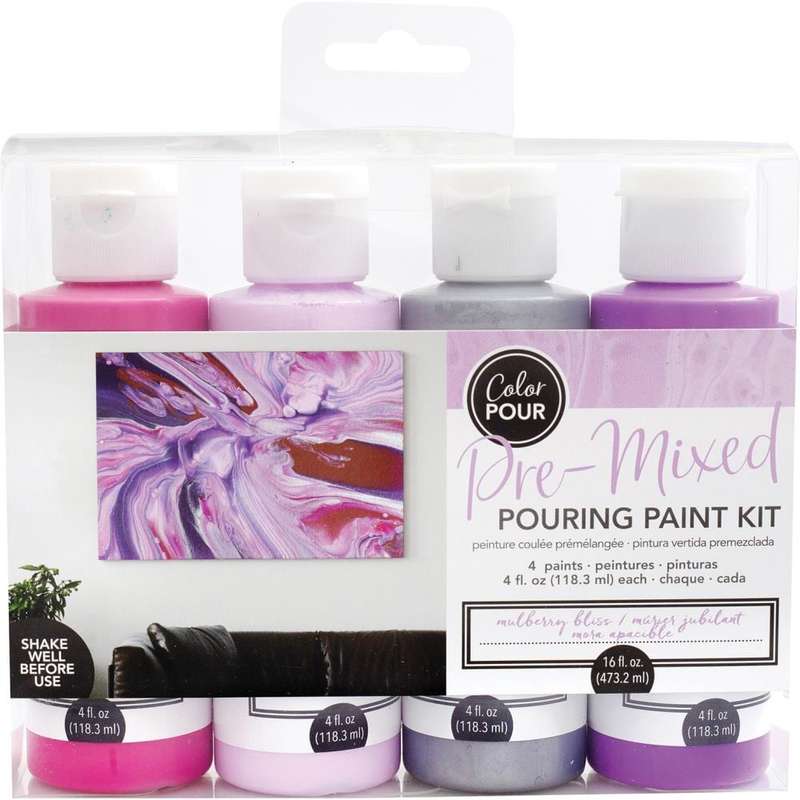American Crafts Color Pour Pre-Mixed Paint Kit 4/Pkg Mulberry Bliss