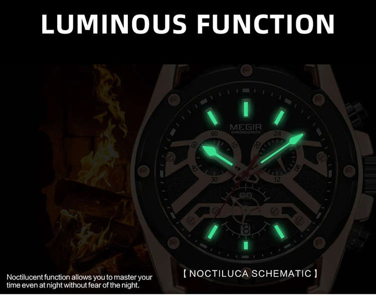 MEGIR 2120 Men's Quartz Movement Dress Watch Custom Logo OEM Leather Strap Analog Display Chronograph Watch
