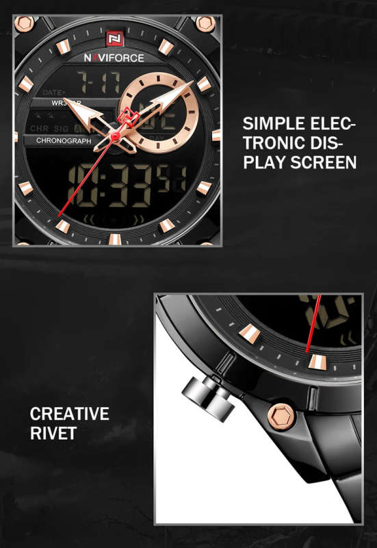 NAVIFORCE 9163 Top Brand Men Military Sport Watches Mens LED Analog Digital Watch Male Army Stainless Clock Relogio Masculino