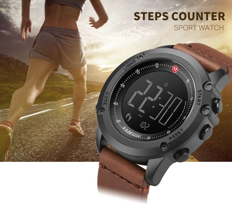 KADEMAN K698 Military Men's Watch Digital Waterproof Step Counter Sports Clock Leather Top Luxury Brand LED Male Wristwatches