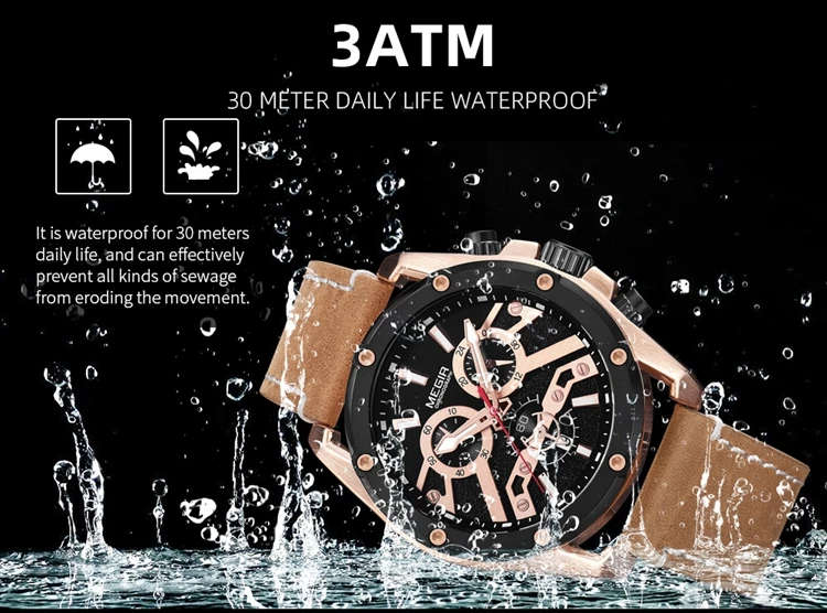 MEGIR 2120 Men's Quartz Movement Dress Watch Custom Logo OEM Leather Strap Analog Display Chronograph Watch