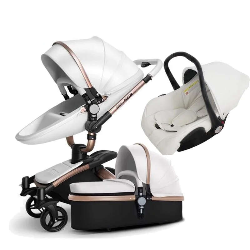 3 in 1 baby pram/ stroller white color high quality  baby strollers 2 in 1 leather stroller