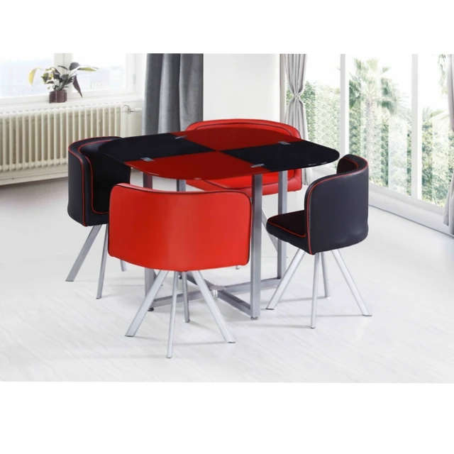 Hot sale modern metal glass black and red dining table furniture set with good service