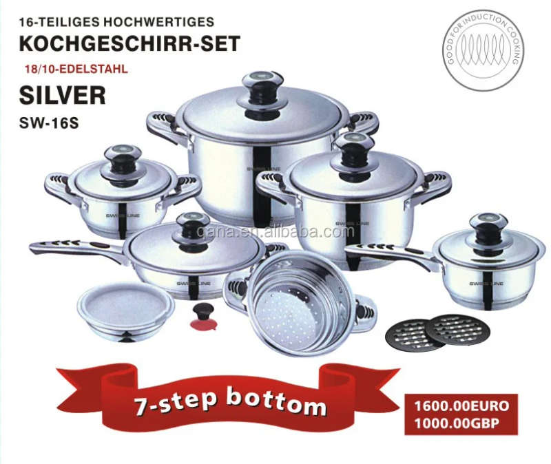 Swiss Line - 16 Pieces 18/10 Stainless Steel Cookware Set in a Briefcase