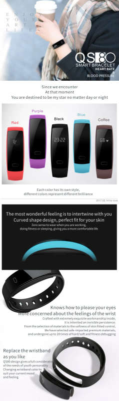 QS80 Bluetooth Altimeter Smart Band Bracelet Wristband Heart Rate blood pressure UV detector