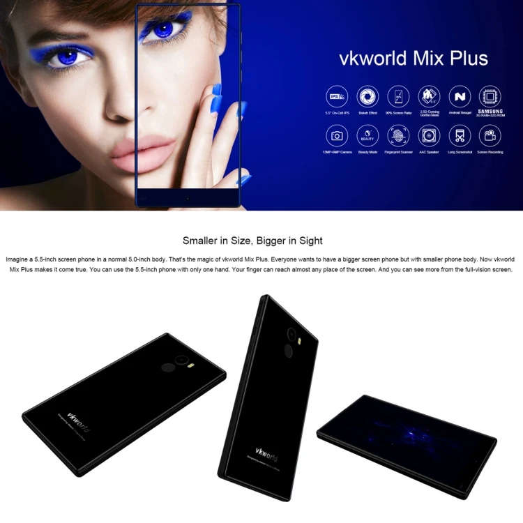 2017 new products Original VKworld Mix Plus, 3GB+32GB, Mobile Phone Unlocked 5G 4G 3G 2G, android 7.0