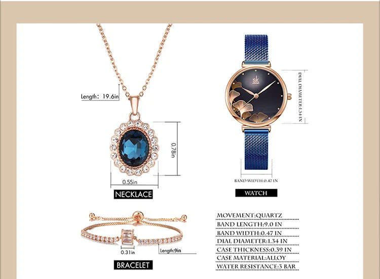 2021 New Shengke Creative Ladies Watch Quartz Luxury Brand Earrings Necklace SK Watch Women Jewelry Set Gift Fashion Reloj Mujer