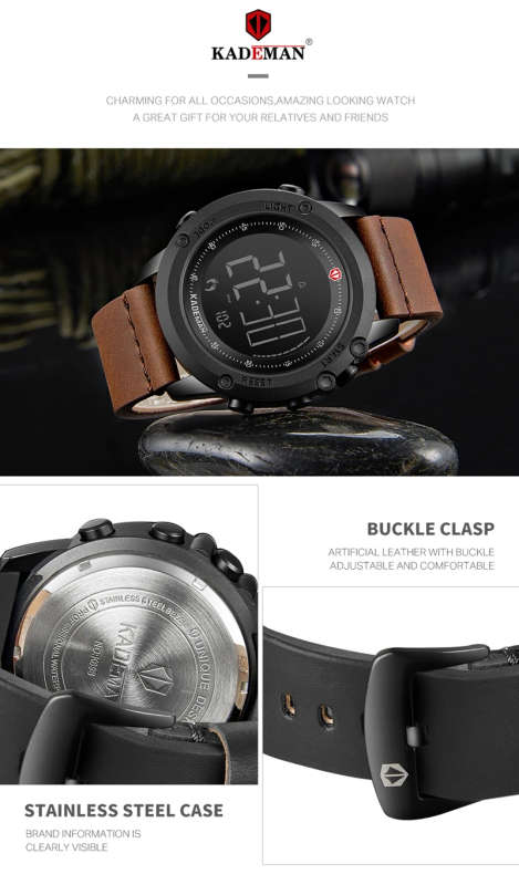 KADEMAN K698 Military Men's Watch Digital Waterproof Step Counter Sports Clock Leather Top Luxury Brand LED Male Wristwatches