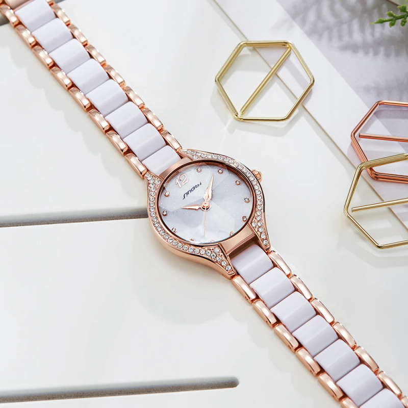 SINOBI Elegant Lady Watch Diamond Batch Flower Glass Ice Flower Watches S9816L