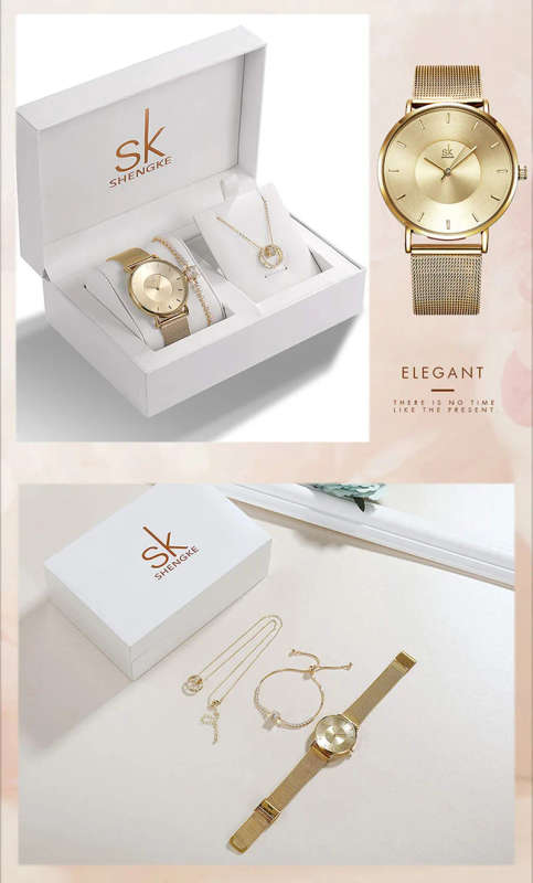 Shengke 0059 Brand Women Watch Set Simple Dress Waterproof Quartz Steel Ladies Bracelet Pendant Crystal Jewelry Set  reloj mujer
